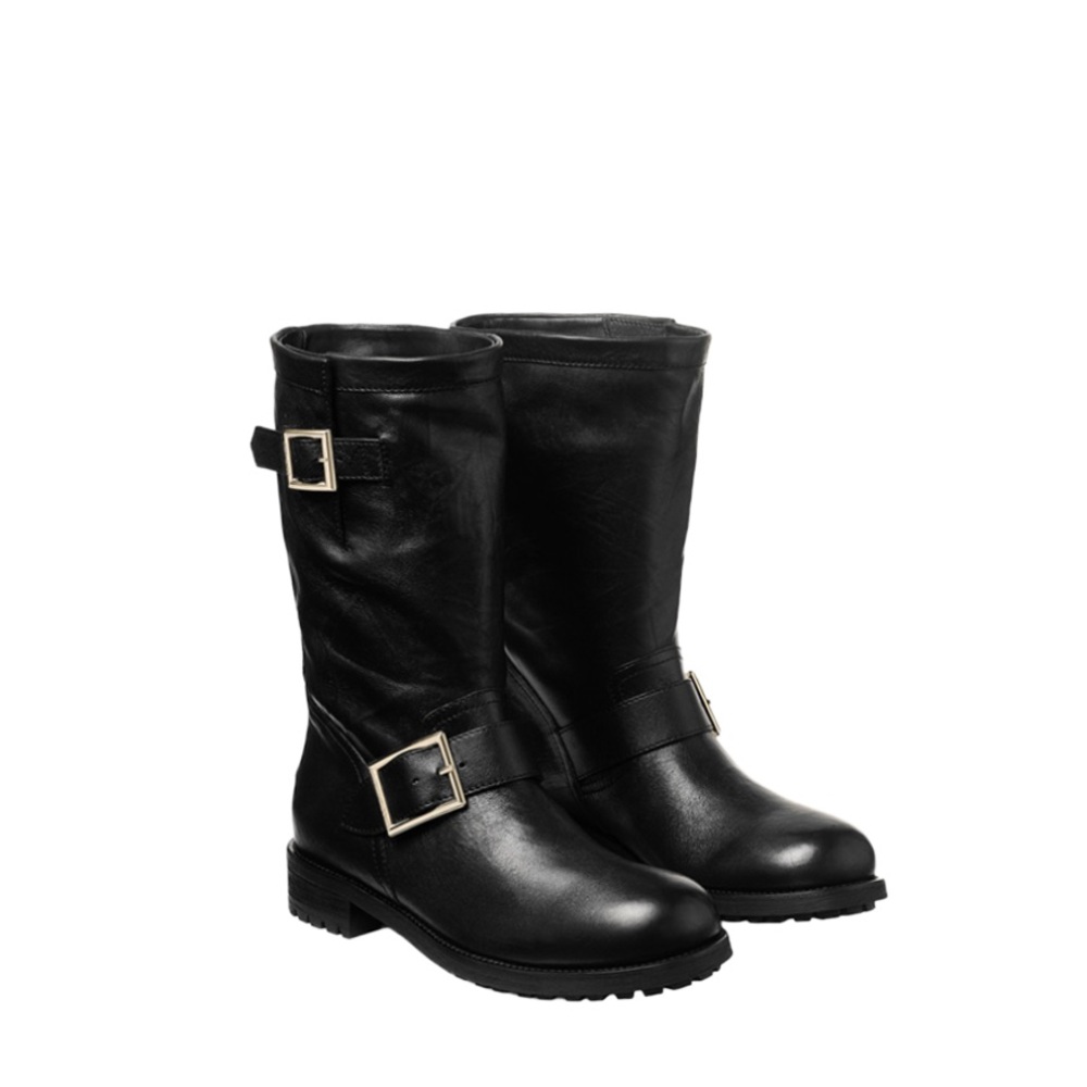 JIMMY CHOO Edgy Black Leather Moto  Ankle Boot Size US 7 EU37 - Picture 3 of 15